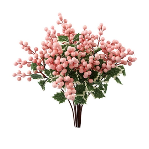 CaraMart Artificial Holly Berry Branches 8 Pieces Realistic Red Pink Decorative Stems for Indoor and Outdoor For Festive Displays