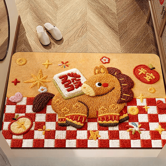 CaraMart Cartoon Lucky Horse Diatomite Doormat Non Slip Absorbent Bathroom Rug