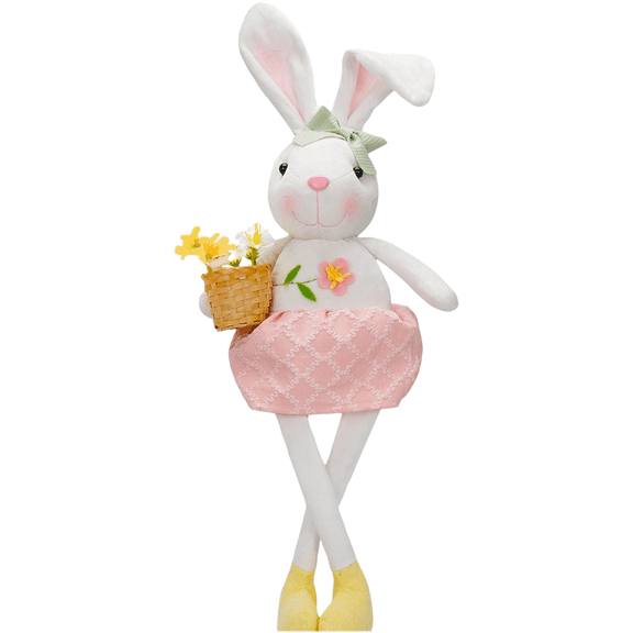 CaraMart Easter Bunny Plush Toy with Flower Basket Cute Rabbit Doll for Holiday