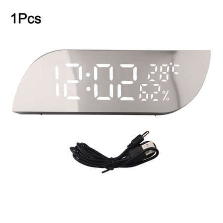 CaraMart Electronic Compact Desk Clock With Mirror Digital Display Backlight Temperature And Humidity Alarm Clock Powered By USB Battery