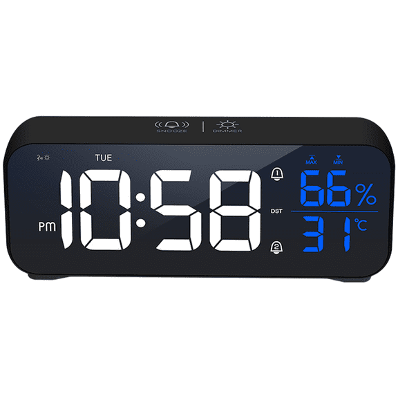 CaraMart LED Alarm Clock with Temperature Humidity Display Charging Port 2 Alarms 18