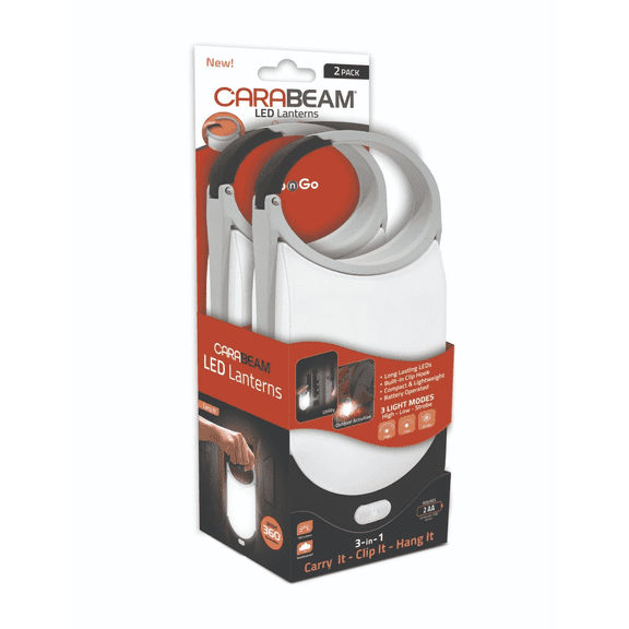 Carabeam - 2 pack Clip-on LED Lantern - Built in Carabiner handle - 3 light modes