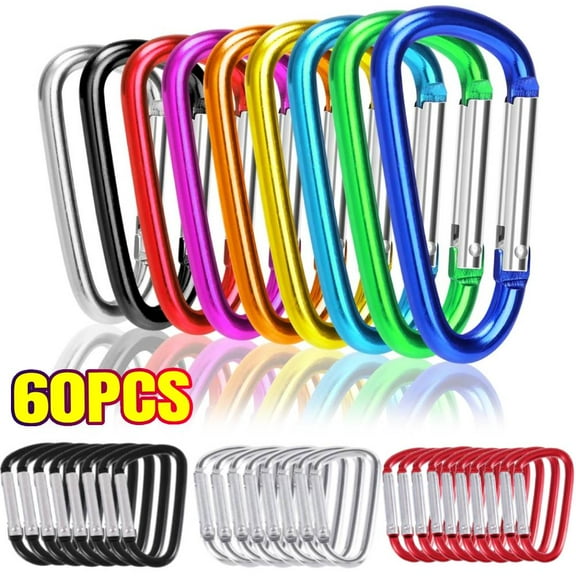 Carabiner 60 Pack - Carabiner Clips 8cm Aluminum D-Shaped Caribeaners Assorted Colors
