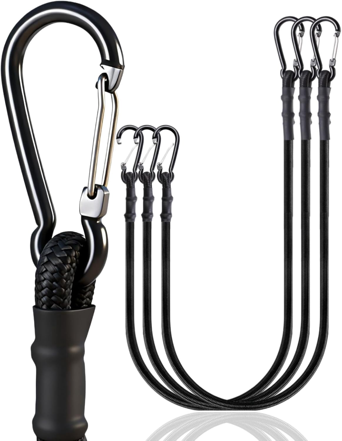 Carabiner Bungee Cords Heavy Duty Outdoor Black 60 inch 3 Pcs