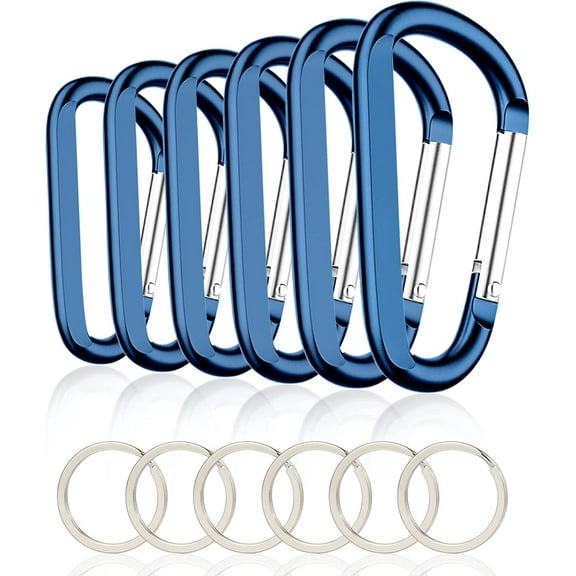 MEC 6PCS Black Carabiner Caribeaner Clip,3" Large Aluminum D Ring Shape Carabeaner with 6PCS Keyring Keychain Hook…