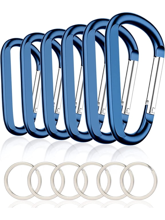 MEC 6PCS Black Carabiner Caribeaner Clip,3" Large Aluminum D Ring Shape Carabeaner with 6PCS Keyring Keychain Hook…