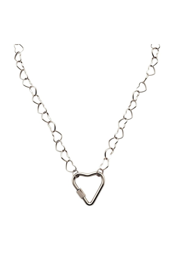 Carabiner Charm Holder Necklace for Women by Ginger Lyne Heart Chain Silver Stainless Steel 18-20"easy add Charms