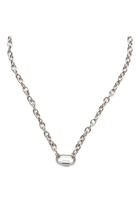 Carabiner Charm Holder Necklace for Women by Ginger Lyne O Chain Silver Stainless Steel 18-20"