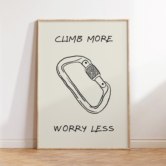 Carabiner Climbing Print, Retro Mountaineering Art UNFRAMED PAPER POSTER, Home Decor