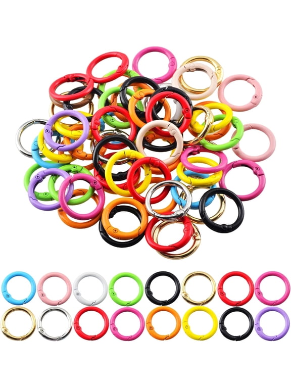 Carabiner Clip 48Pcs Metal Colored Key Ring Clip Circle Keychain Rings Bulk Spring O Ring Round Cute Carabiner Spring Snap Hook Key Chain Clips for DIY Keychain Bag Charm Handbag Purse Dog