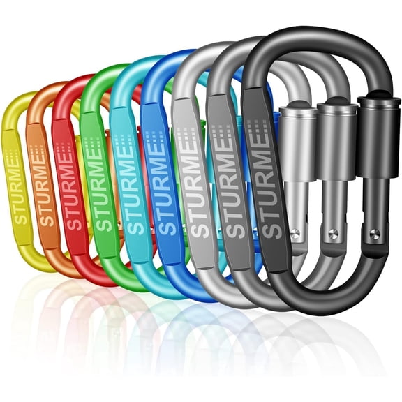 Carabiner Clip Aluminum D-Ring Locking Durable Strong and Light Large Carabiners Set for Outdoor ing Screw Gate Lock Hooks Spring Link Improved Design Pack (9 Pack)