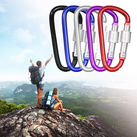Carabiner Clip D Shape Spring Link High Strength Gate Bottle Buckle Carabiner Clip Hook for Key - 5 Pack