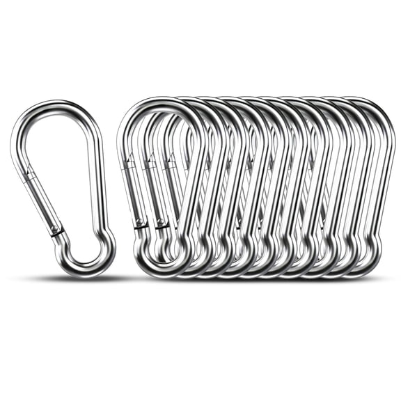 Carabiner Clip Hooks, 10pcs 3.15 inch Carabiners Heavy Duty, 304 Stainless Steel Spring Snap Hook Fits Camping Hiking, Metal Clips for Rope Chain Keys Rings