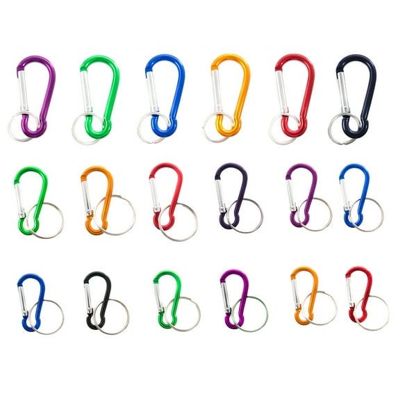 Carabiner Clip Keychain Key Ring Hooks 18 Pieces Set, Multicolored Assortment, D Shape Rings,  Outdoor Camping, Fishing Hiking, Great Cub Scouts Party Favors Boys Girls