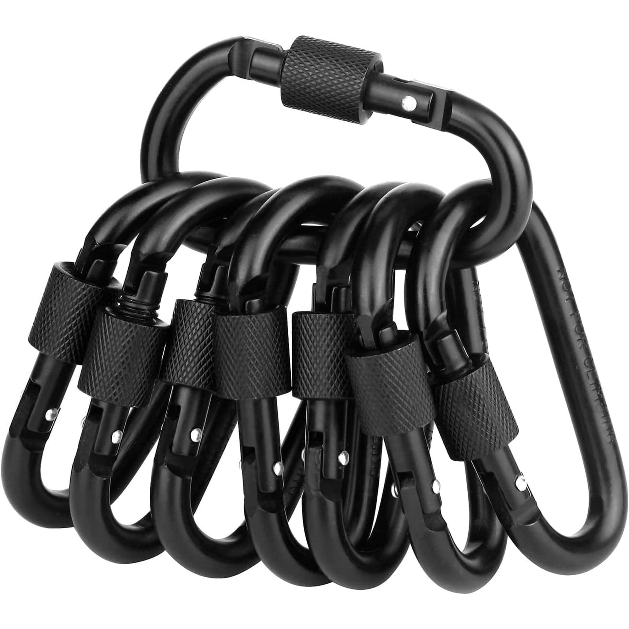 Carabiner Clip, Vonpri 3" Locking Carabiner Aluminum D Ring Caribeaner Clip Spring Snap Keyring Keychain Hook Screw Black 8 Pack