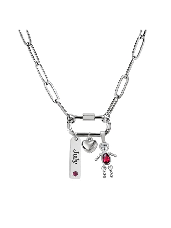 July Birthstone Necklace Silver Carabiner Charm for Grandma Ginger Lyne Paperclip Chain Stainless Steel CZ Gift for Mom