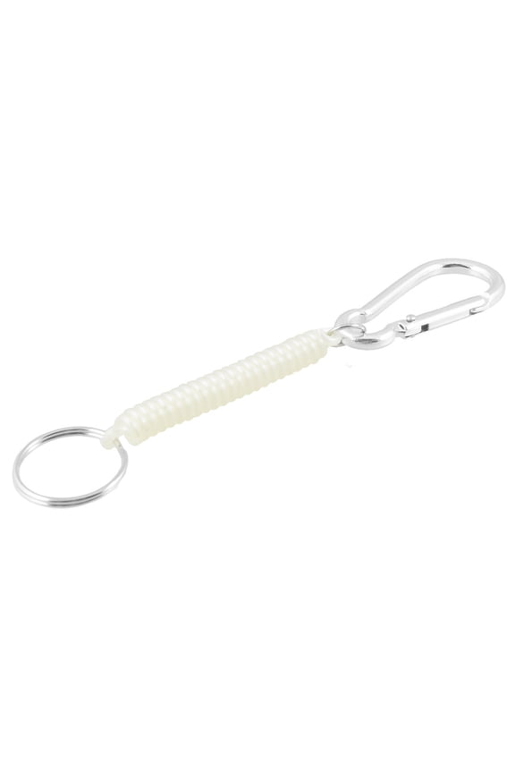 Carabiner Hook Beige Elastic Plastic Coil Keychain Keyring Strap Rope