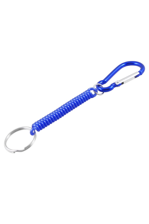 Carabiner Hook Blue Elastic Coil Keychain Key Chain Strap Rope 5.1