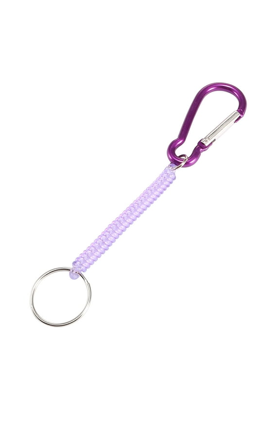 Carabiner Hook Purple Stretchy Coil Keychain Key Chain Rope 5.5" Keychain