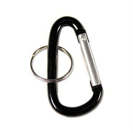 Carabiner Key Chains, Split Key Rings, Aluminum, Black, 10/Pack