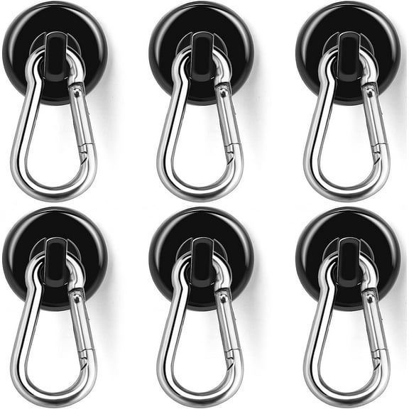 Carabiner Magnetic Hooks, 100LBS Strong Black Magnetic Hooks Heavy Duty with Swivel Carabiner Hook, Great for Hanging for Cruise, Garage, Kitchen, Refrigerator, Locker (6-Pack)
