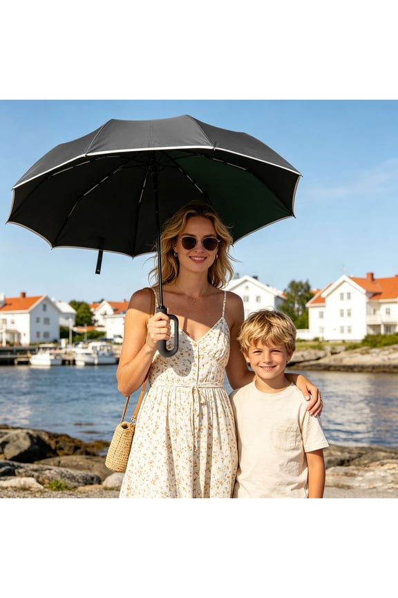 Carabiner Ring Handle Reverse Fold Umbrella & UPF50+ Windproof Compact Rain Parasol, Outdoor Travel Sun Rain Protection Supplies, Daily Commute Camping Work Youth Portable Umbrella(Black)