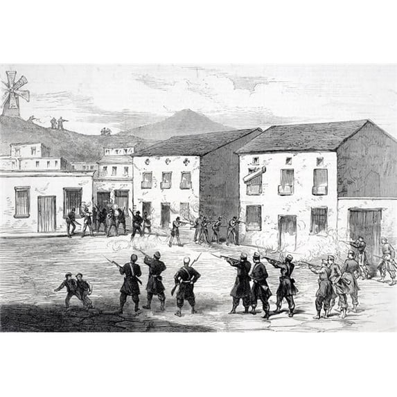 Carabiniers Resisting the Insurgents At Cartagena Murcia Province Spain During 3rd Carlist War From Illustrated London N Poster Print - 17 x 11