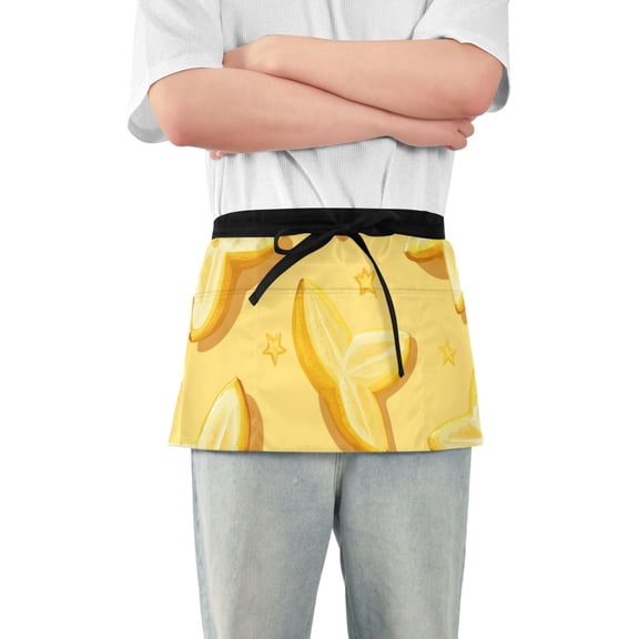 Carambola Stars Short Server Apron with 3 Pockets for Unisex Chef Gardening
