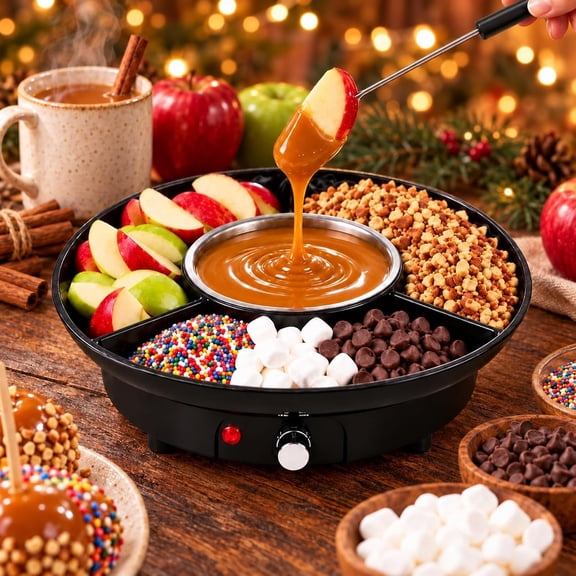 Caramel Apple Dipping Station, Caramel Apple Tray with Warmer,Heated Melting Pot with Serving Tray, Rotating Caramel Apple Dipping Station, Electric Chocolate Fondue Pot