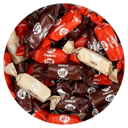 Caramel Assorted Taffy, 2 Pound Bulk Bag, Individually Wrapped Neapolitan Taffies, Chocolate, Vanilla, Strawberry, The Hampton Popcorn & Candy Company