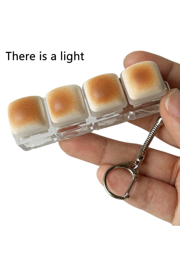 Caramel Bread Mechanical Keyboard Fidget Toy with LED Backlit, Realistic Food-Shaped Clicker Keychain, ASMR Stress Relief Button for ADHD, Anxiety & Office - LED Version