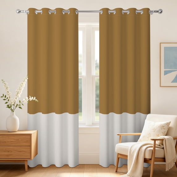 Caramel Brown Off‑White Color Block Curtains 2 Panels,42x84 Inch,Grommet Top,Thermal Insulated Light Blocking Window Drapes