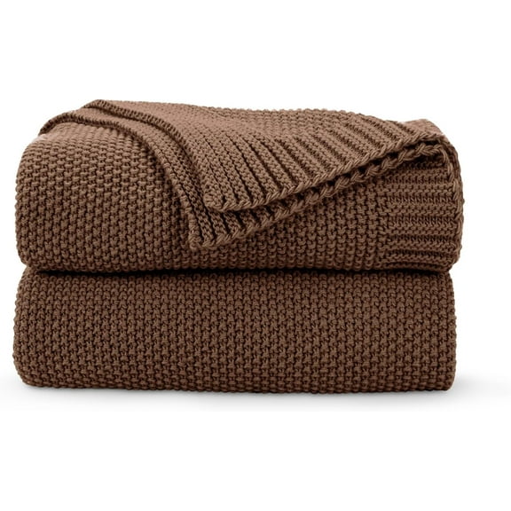 Caramel Brown Throw Blanket for Couch, Soft Cozy Cable Knit Throw for Bed Sofa Living Room, Lightweight Warm Decorative Farmhouse Christmas Blanket-50"x60"Dark Brown