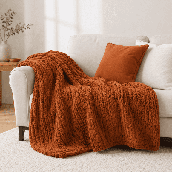 Soft Chunky Knit Blanket 50x60 In Handmade Thick Chenille Yarn Throw ...