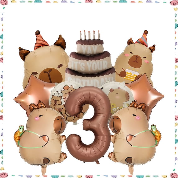 Caramel Color Number 3 Cartoon Animation Kapibala Theme Birthday Party Aluminum Film Balloon Decoration Party