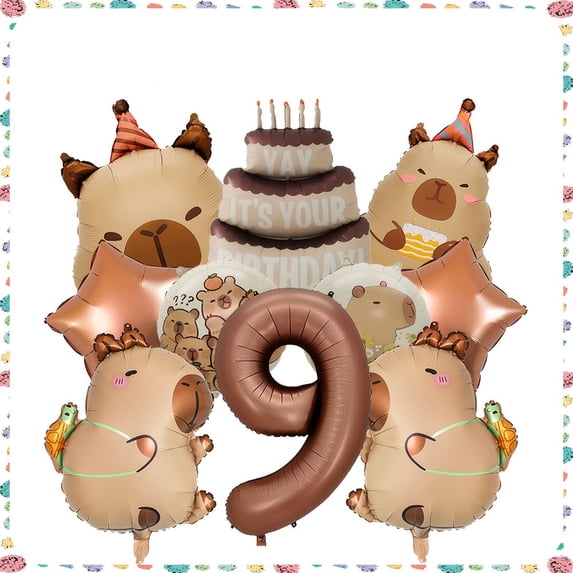 Caramel Color Number 9 Cartoon Animation Kapibala Theme Birthday Party Aluminum Film Balloon Decoration Party