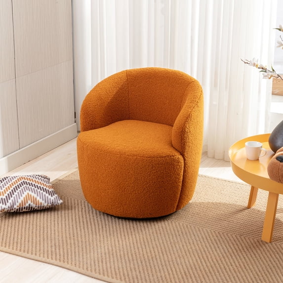 Caramel Color Teddy Fabric - Swivel Armchair for Bedroom Reading Nooks