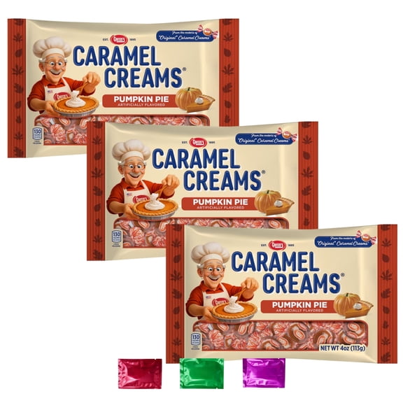 Caramel Cream Pumpkin Pie Candy 4 Oz, Pack of 3, Individually Wrapped for Fall Thanksgiving Treats, Halloween Candy Party Favors with Noelle's Delight