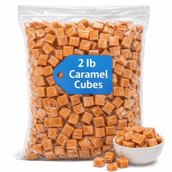 Caramel Cubes Candy 2 lb Bulk Bag Individually Wrapped Classic Caramel Candy Soft Chewy Caramels for Baking, Candy Bowls, Parties, and Snacking