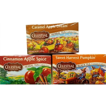Caramel Dream, Cinnamon Spice, Sweet Harvest Pumpkin - Tea Bags - Limited Edition Fall Variety Bundle of 3 Boxes - 60 Total Tea Bags