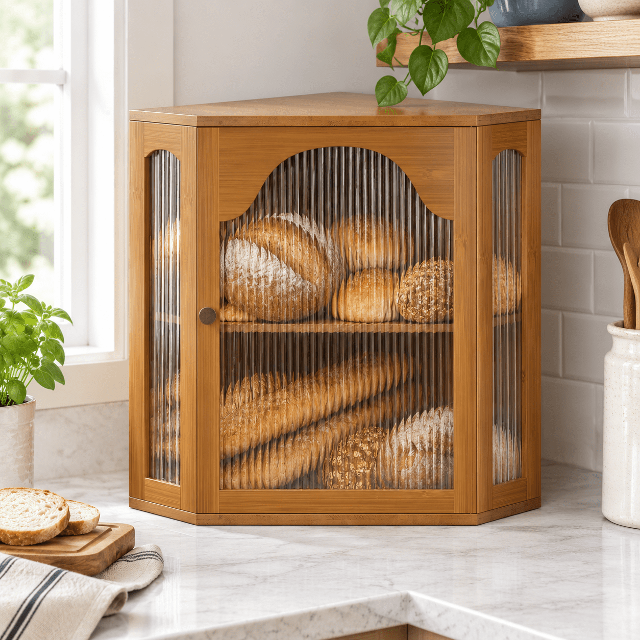 Caramel Extra Large 2-Tier Corner Bread Box for Kitchen Countertop ...