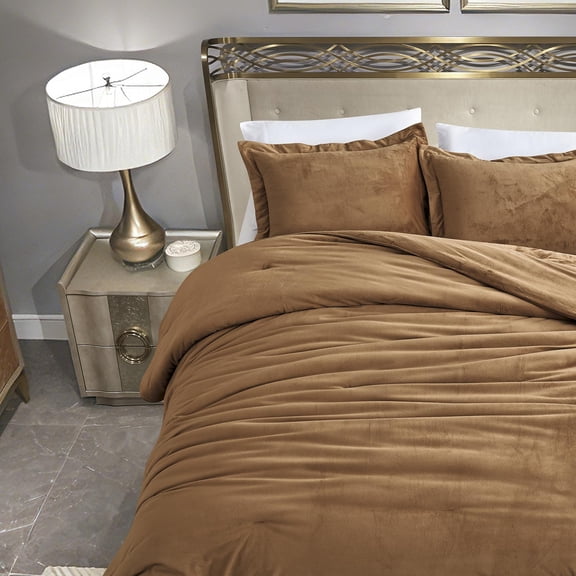 Caramel Gold King Reversible 3-Piece All Season Fluffy Comforter Bedding Set