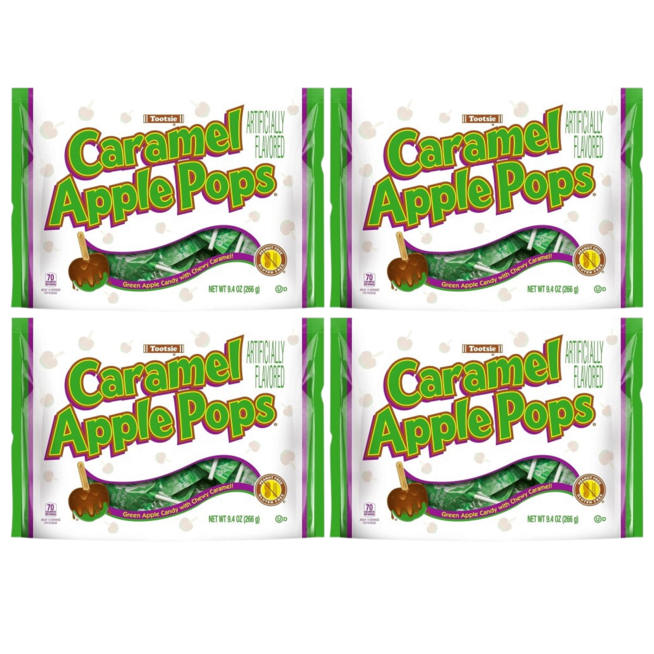 Caramel Green Apple Flavors Pops 12. oz Bag Individually Wrapped Hard