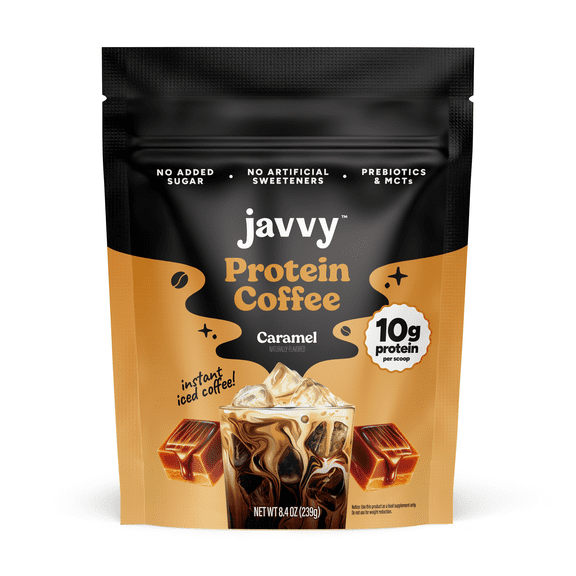 Javvy Caramel Protein Iced, Medium Roast, No Added Sugar Instant Coffee, 239 Grams