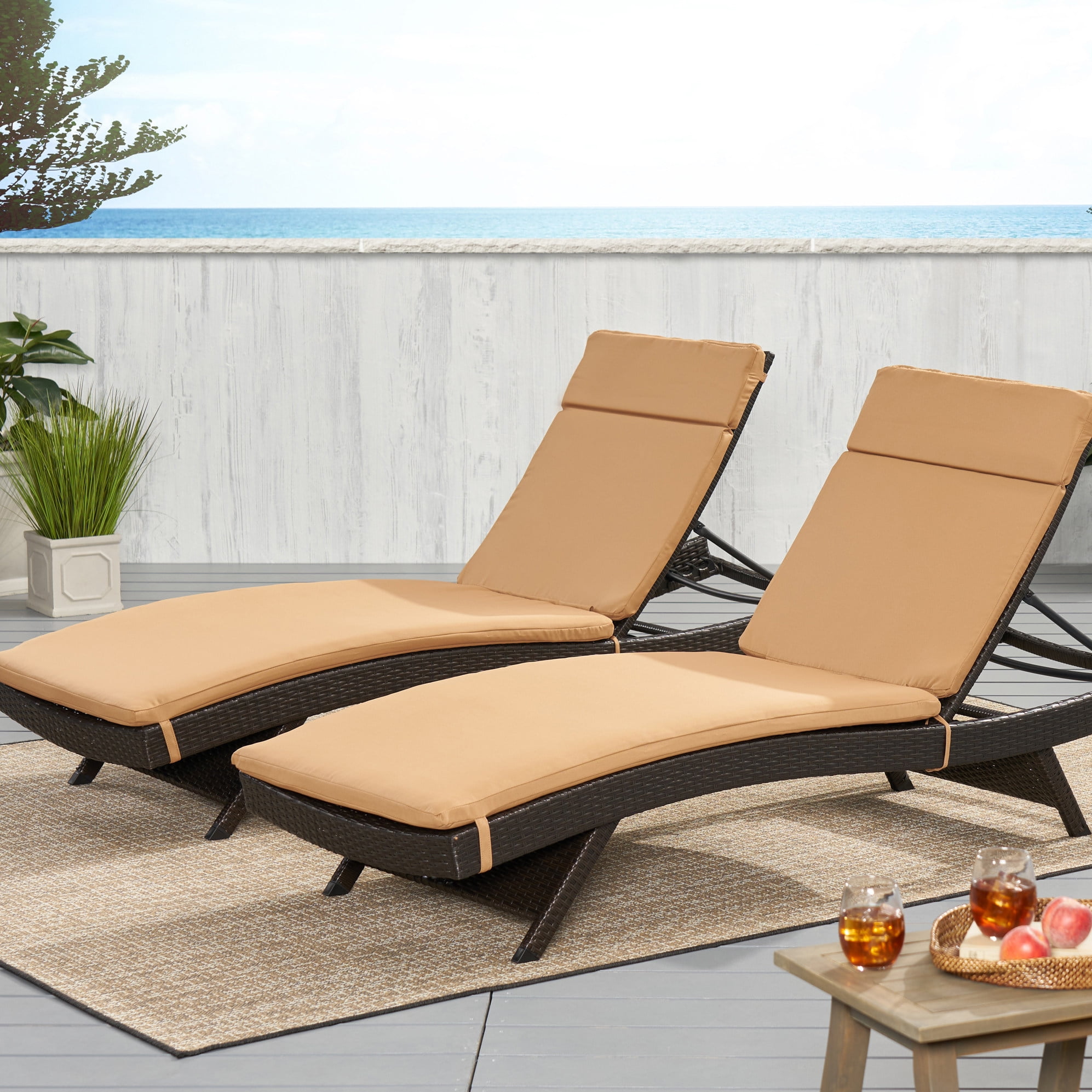 Caramel Polyester Outdoor Chaise Lounge Cushions with UV Protection