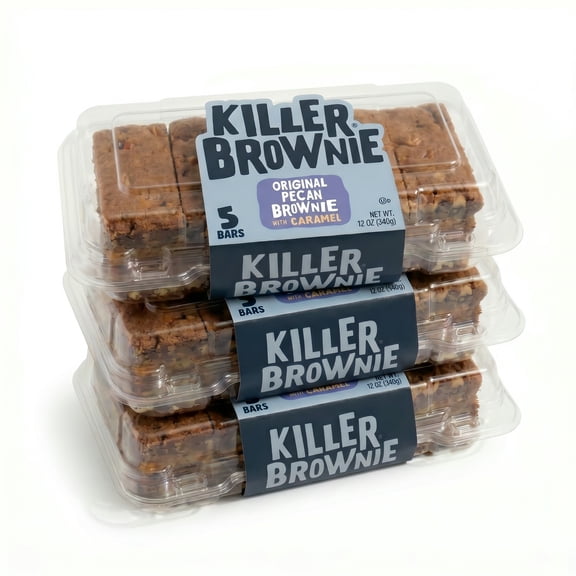 Killer Brownie Caramel Pecan Brownie Bars 15 Count, 3 Pack (5 Bars Each) Gourmet Dessert