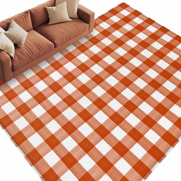 Caramel Plaid Area Rug 5x8 Washable Rug Non Slip Farmhouse Country Orange Buffalo Checkered Large Area Rug Soft Stainresistant Indoor Floor Carpet for Living Room Bedroom Office Dining Room Nursery