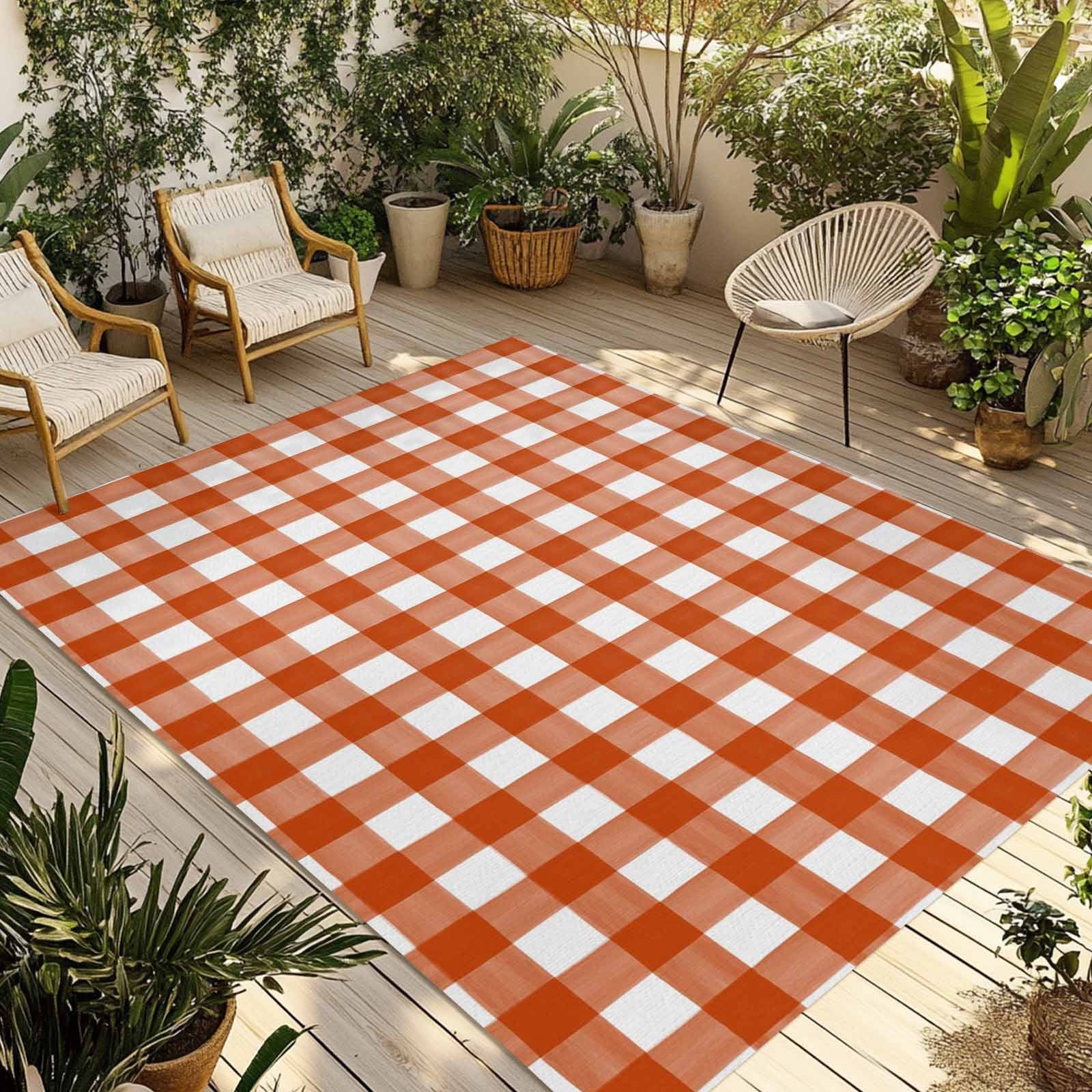 Caramel Plaid Outdoor Rug for Patio/Deck/Porch, Non-Slip Large Area Rug ...