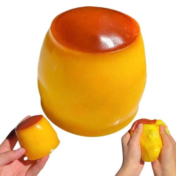 Caramel Pudding Squishy Toy Slow Rising ASMR Dessert Squeeze Fidget Toy Realistic Pudding Stress Relief Sensory Toy Birthday Party Gift for Kids Adults