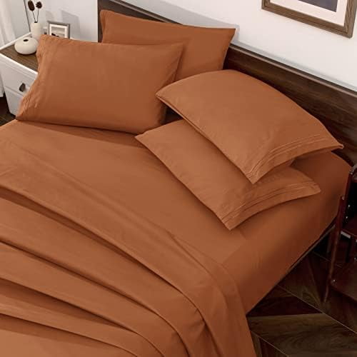 Caramel Pumpkin Full Size Sheet Set - 6 Piece Luxury 1800 Thread Count Bedding Sheets & Pillowcases - 16 Inch Deep Pocket Microfiber Bedding Set - Soft & Wrinkle Bed Sheets